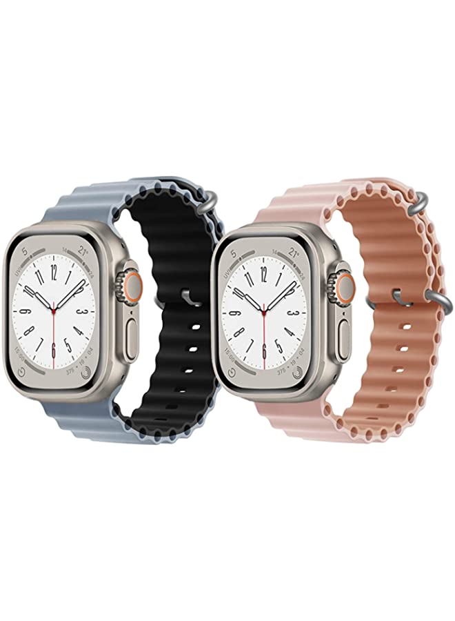IAF Silicone Ocean Band Strap for Apple Watch Ultra 8 49mm Light Blue/Black Double Side Strap with Pink/Beige Double Side Strap Set of 2