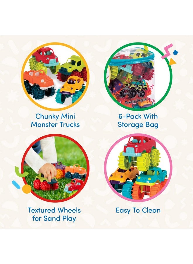 Battat - Plastic Toy Cars - 6-Pack & Storage Bag - Colorful Toddler Trucks - Easy To Clean - 2 Years + - Mini Monster Trucks - Image 3