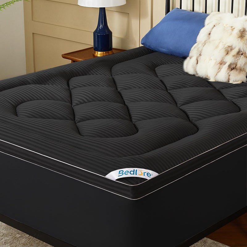BEDLORE King Mattress Topper, Thick Pillow Top Pad for Back Pain Relief, Soft Mattress Cover with Deep Pockets 6-18 inch(Black) - Image 1
