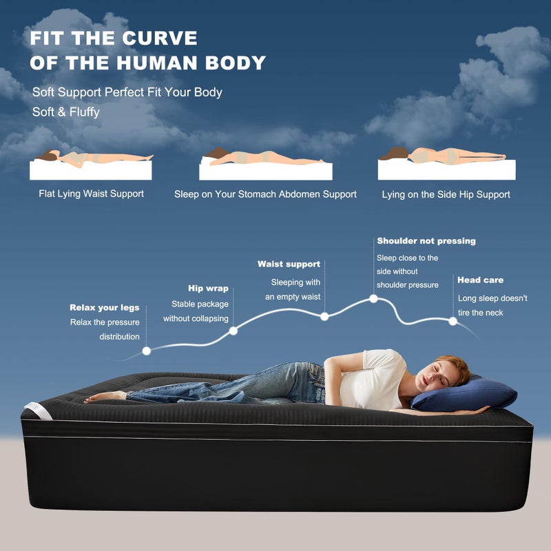 BEDLORE King Mattress Topper, Thick Pillow Top Pad for Back Pain Relief, Soft Mattress Cover with Deep Pockets 6-18 inch(Black) - Image 3