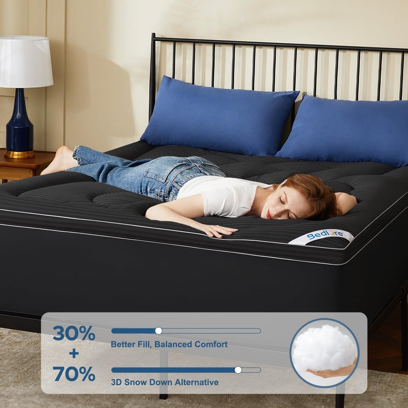 BEDLORE King Mattress Topper, Thick Pillow Top Pad for Back Pain Relief, Soft Mattress Cover with Deep Pockets 6-18 inch(Black) - Image 2