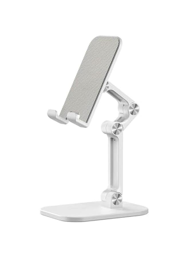 HOOKOR Adjustable Height and Angle Cell Phone Stand for Desk Foldable Holder, Taller iPhone Stand Compatible 4-11 Inch All Mobile Phone/iPad, White, (51-3) - Image 1