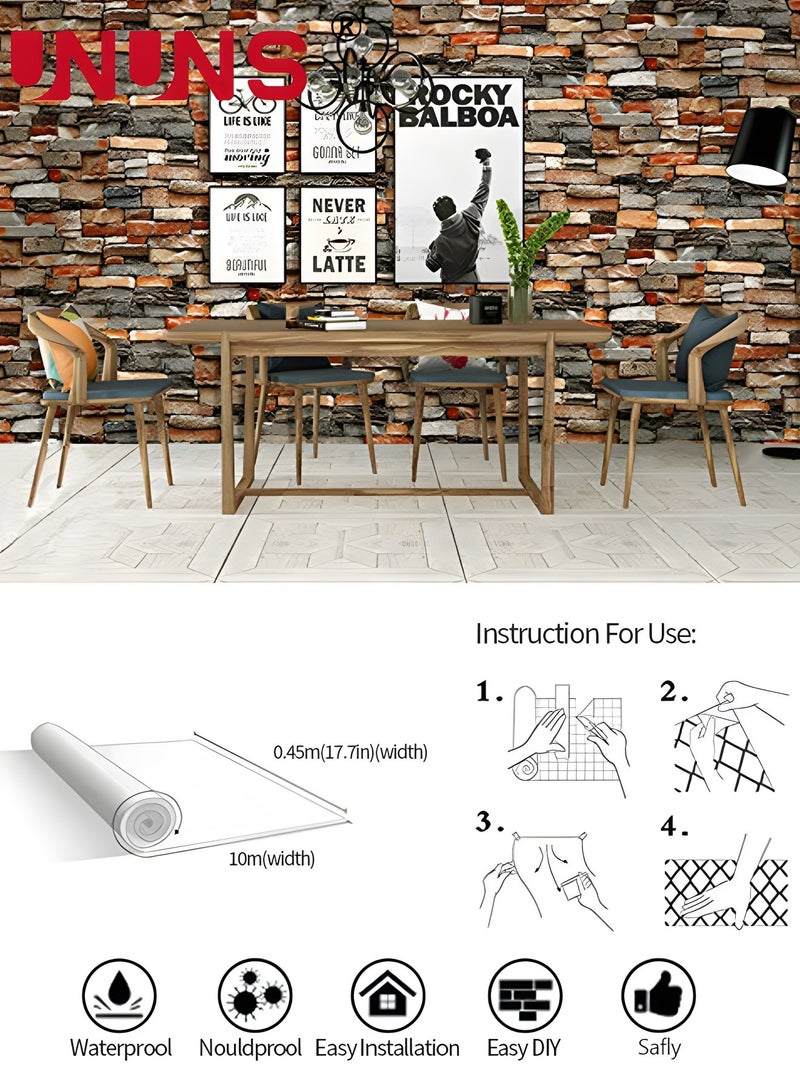 UNUNS 3D Self-Adhesive Wallpaper,45cm x 10m Faux Stone Peel And Stick Wallpaper,Water Proof Spillage Proof,PVC Wallpaper For House Decoration - Image 4