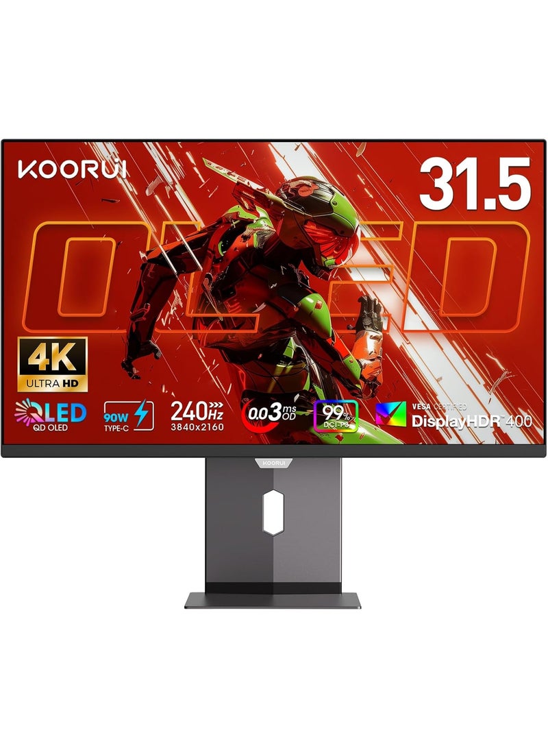 KOORUI 32-Inch UHD 4K OLED Gaming Monitor | 3840×2160, 240Hz Refresh Rate, 0.03ms GTG, HDR True Black 400, Adaptive Sync, 2× HDMI, DisplayPort, 90W USB-C, USB-A 3.0 Tilt/Pivot/Swivel/Height Adjustable Stand, VESA Mount – Ultra-Smooth Esports Display S3241XO - Image 1