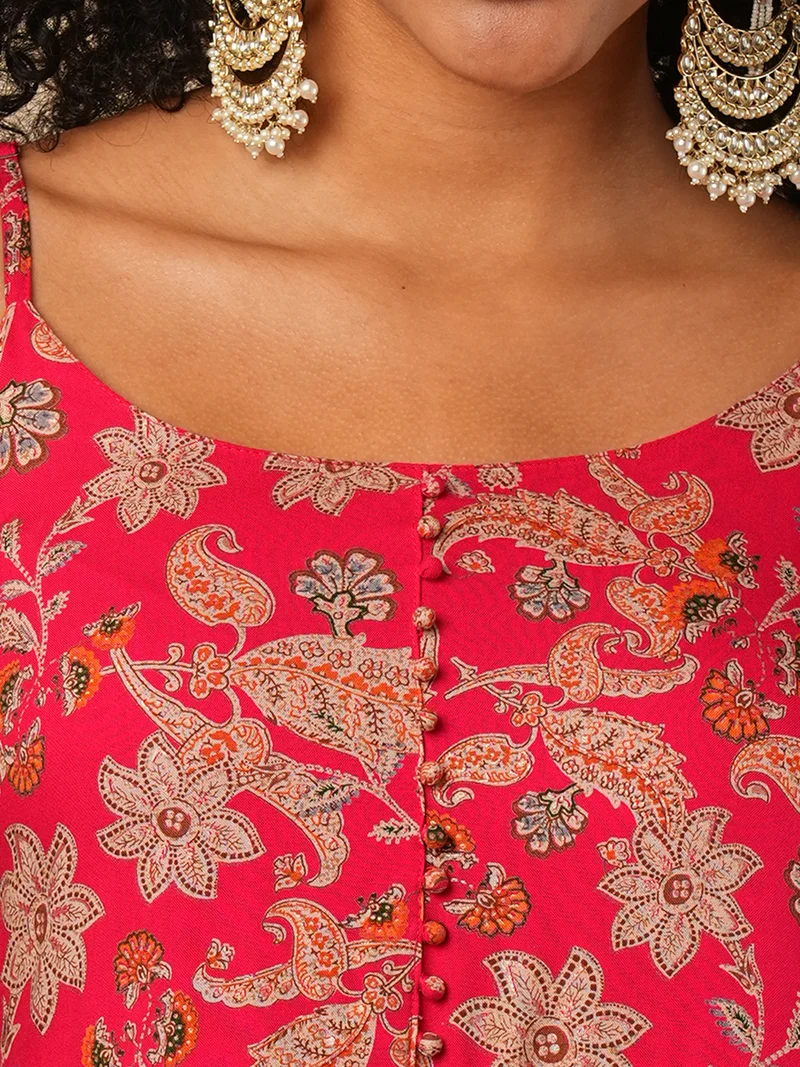 globus Women Paisley Printed Shoulder Straps Sleeveless Ethnic Tunic With Sharara
