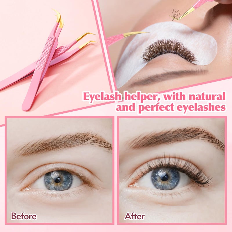 Kerros 2PCS Professional Lash Tweezers Set, Bent & Straight Tip Precision Eyelash Extension Tweezers for False Lashes, Non-Slip Grip - Image 4