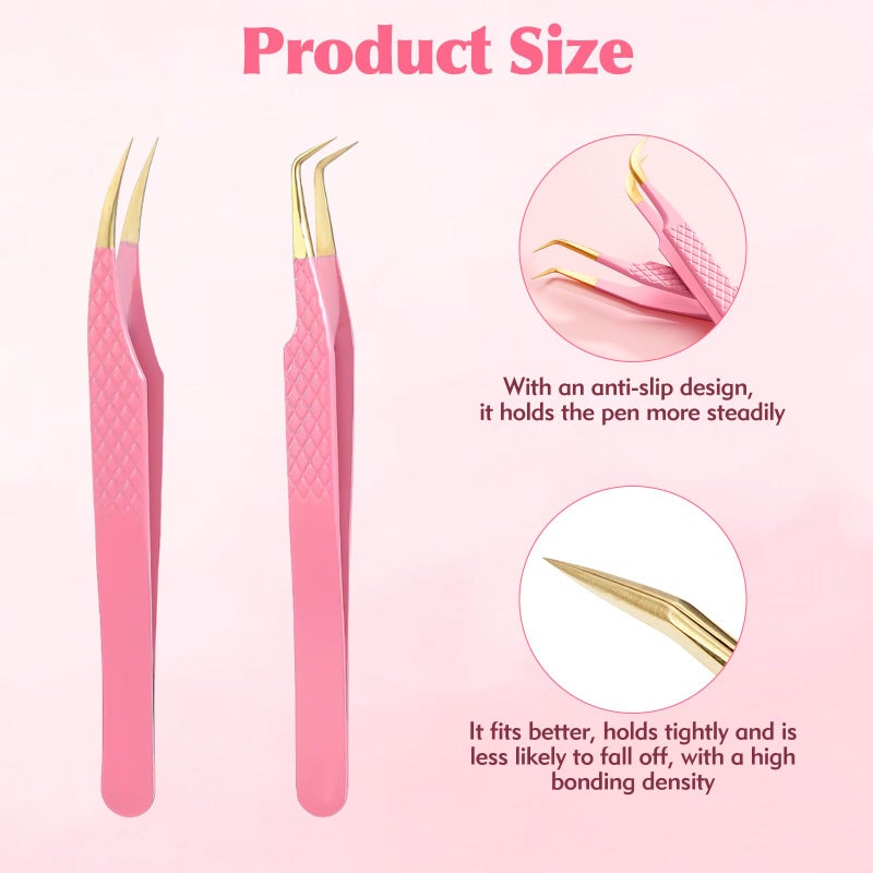 Kerros 2PCS Professional Lash Tweezers Set, Bent & Straight Tip Precision Eyelash Extension Tweezers for False Lashes, Non-Slip Grip - Image 2