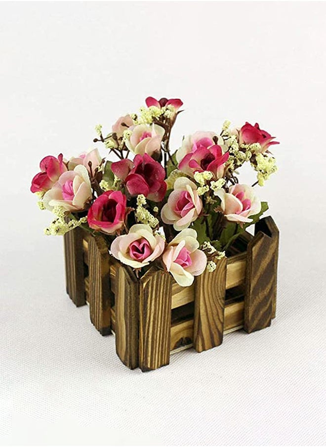 HOME TASTE Hometaste Square Wooden Window Box Garden Planter Trough Flowers Basket For Succulents Plants Herbs Vegetable Indoor Outdoor Balcony Use - Artificial Wood Container Rustic Fence Planter 