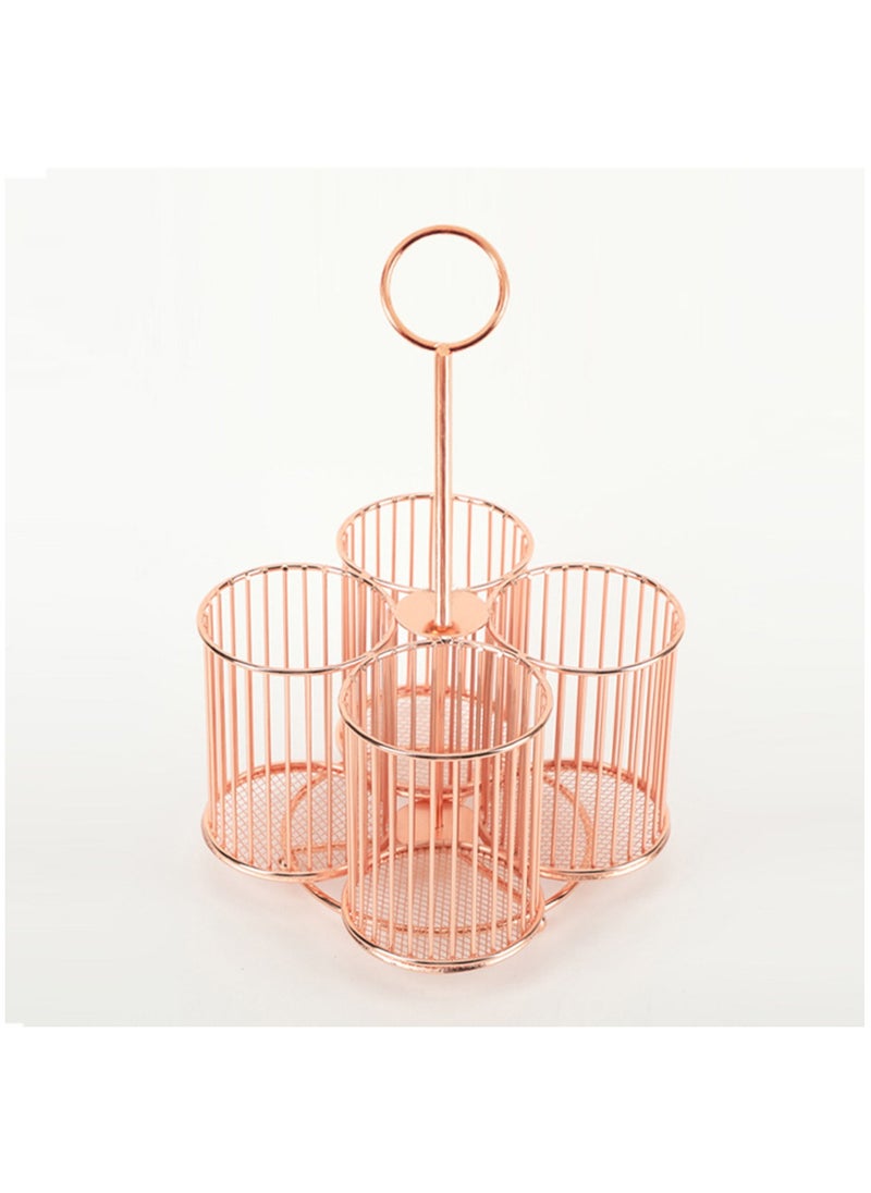 Hihonor 360° Rotating Metal Utensil Caddy, 4 Compartment Silverware Caddy Cutlery Caddy Fork Spoon Knife Utensil Organizer, Multifunctional Utensil Holder for Parties Desk Organizer Caddy Pen Pencil Holder, Pink  - Image 1