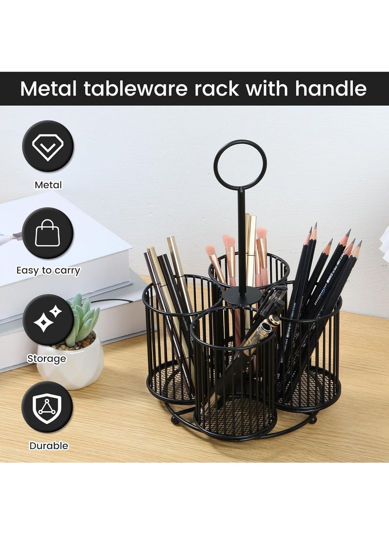Hihonor 360° Rotating Metal Utensil Caddy, 4 Compartment Silverware Caddy Cutlery Caddy Fork Spoon Knife Utensil Organizer, Multifunctional Utensil Holder for Parties Desk Organizer Caddy Pen Pencil Holder, Pink  - Image 3