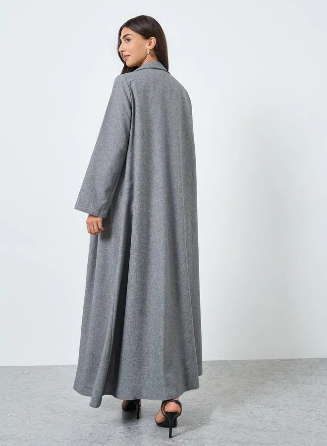 Amirah Grey Open Front Notch Label Collar Abaya for Women | Best Price UAE