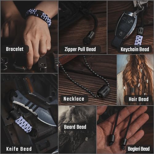 KeyUnity KA01 Titanium Paracord Bead - 2 Pcs Knife Landyard Beads Outdoor EDC Accessories for Bracelet Necklace Mini Flashlight Backpack Keychain (PVD Black) - Image 4
