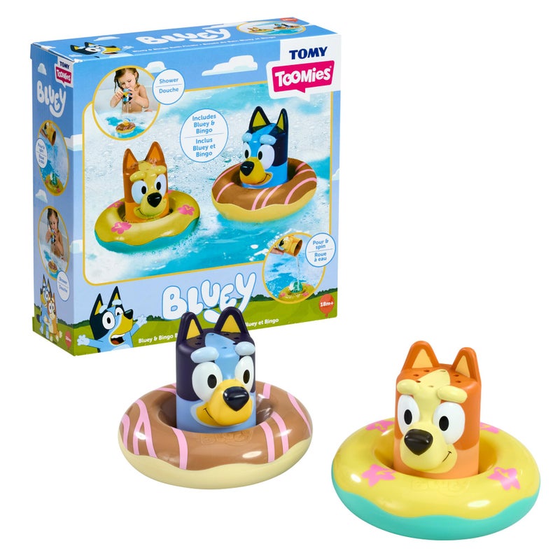 Toomies Tomy Toomies Bath Toy Bluey and Bingo in Swim Ring, Pack of 2, Bluey and Bingo in Swim Rings with Water Wheels, Officially Licensed Bluey Toy, Toy for Children from 18 Months - Image 1