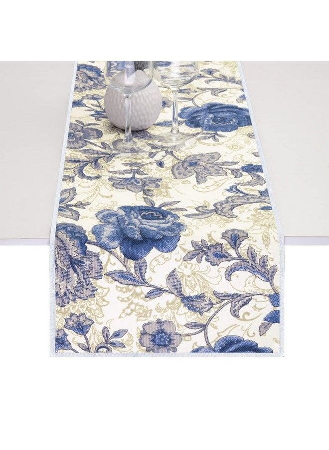 mookaitedecor Cotton Table Runner Blue Flower Table Runners For Dinner Parties Weddings Decor & Everyday Use 12 X 52 Inch  - Image 4