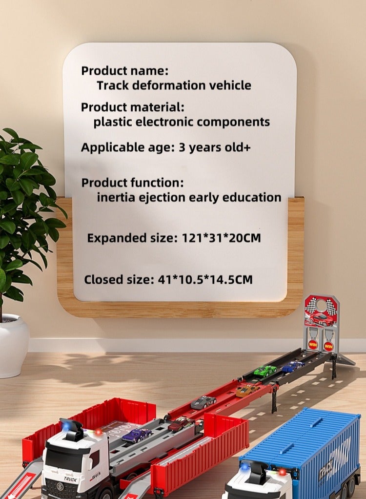 Transport track deformation toy car car toy set for boys and girls over 3 years old, container truck toy, 8 alloy cars, vehicle toy set (red) - Image 2