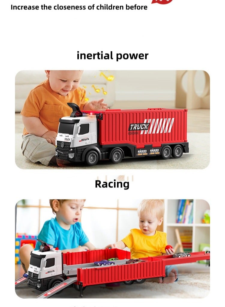 Transport track deformation toy car car toy set for boys and girls over 3 years old, container truck toy, 8 alloy cars, vehicle toy set (red) - Image 5
