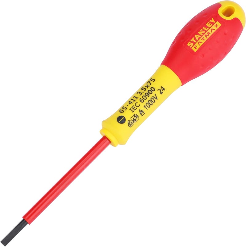 Stanley - FatMax ستانلي - FatMax 0-65-411 مفك براغي Fat Max معزول مشقوق 3.5×75 مم - أحمر وأصفر، أحمر/أصفر - Image 1