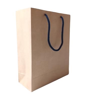 Amit Marketing حقيبة ورقية بنية بسيطة من أميت ماركتنج مع مقبض قطن مضفر - 150 جرام ورق كرافت عذري قابلة للاستخدام مرة واحدة، صديقة للبيئة للاستخدام في هدايا العودة، التسوق، الطرود، والوجبات الجاهزة - L9xW6.5xH10 بوصة (50 قطعة) - Image 3