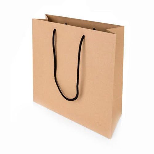 Amit Marketing حقيبة ورقية بنية بسيطة من أميت ماركتنج مع مقبض قطن مضفر - 150 جرام ورق كرافت عذري قابلة للاستخدام مرة واحدة، صديقة للبيئة للاستخدام في هدايا العودة، التسوق، الطرود، والوجبات الجاهزة - L9xW6.5xH10 بوصة (50 قطعة) - Image 4