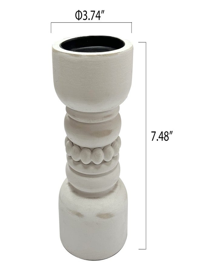 dwellington Farmhouse Rustic Wood Pillar Candle Holder, Decorative Beaded Candlestick Holder Stand for Home Décor, Gifts, Wedding (White) - Image 3
