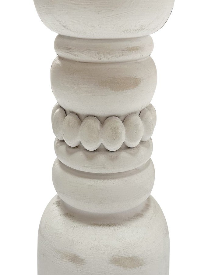 dwellington Farmhouse Rustic Wood Pillar Candle Holder, Decorative Beaded Candlestick Holder Stand for Home Décor, Gifts, Wedding (White) - Image 2