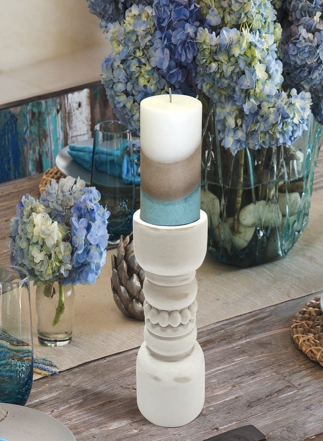 dwellington Farmhouse Rustic Wood Pillar Candle Holder, Decorative Beaded Candlestick Holder Stand for Home Décor, Gifts, Wedding (White) - Image 5