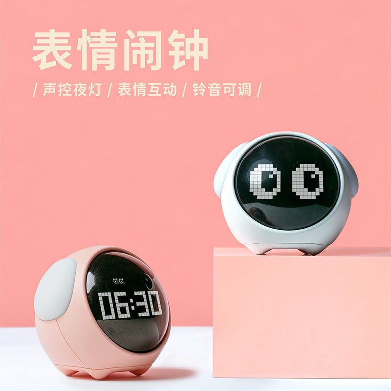 Cartoon Expression Children'S Small Alarm Clock Intelligent Student Bedside Led Light Charging Multifunctional Electronic Digital Clock - Image 2