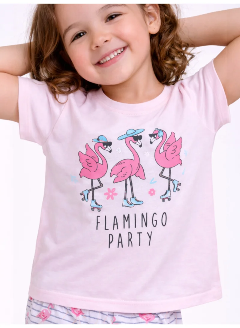 Victor And Jane  Girls Flamingo Print Cotton Pajama Set – T-Shirt & Full Pants Nightwear for Women | Best Price UAE