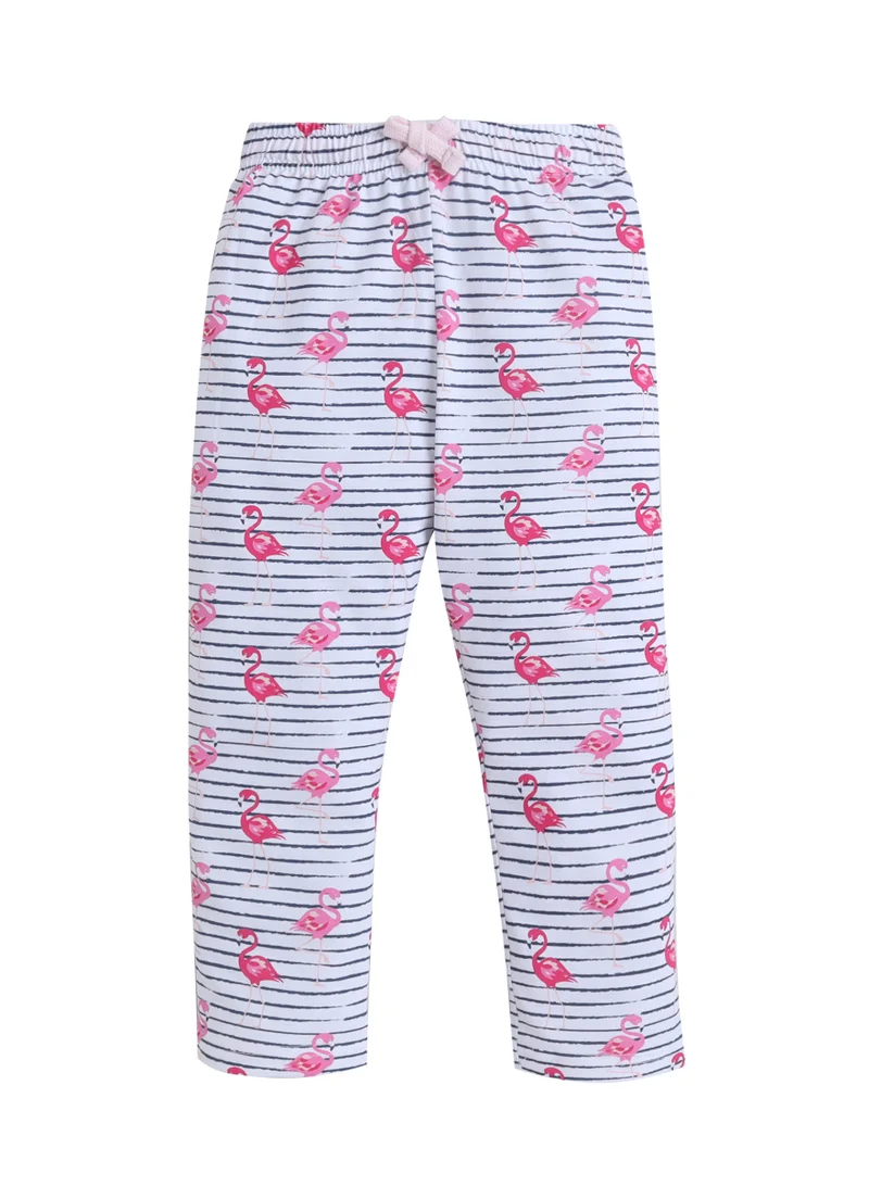 Victor And Jane  Girls Flamingo Print Cotton Pajama Set – T-Shirt & Full Pants Nightwear for Women | Best Price UAE