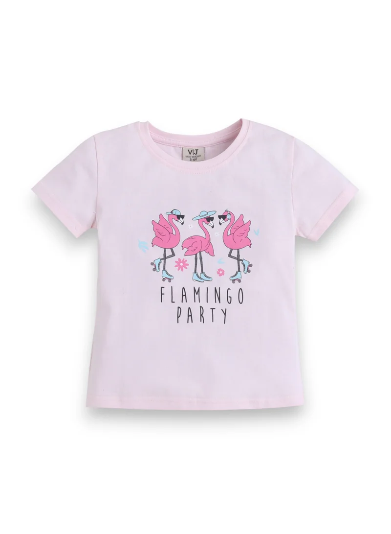 Victor And Jane  Girls Flamingo Print Cotton Pajama Set – T-Shirt & Full Pants Nightwear for Women | Best Price UAE