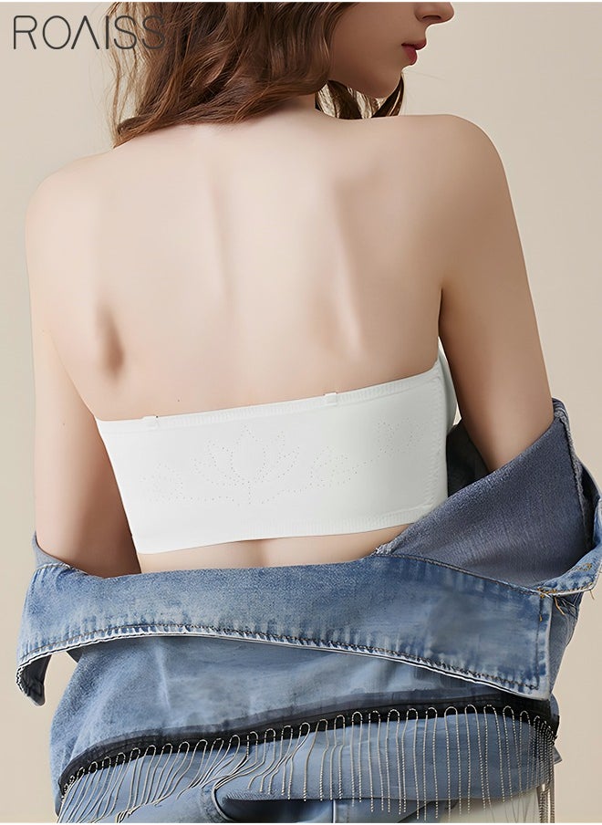 roaiss - Women's Strapless Bralette Tube Top Bras Lightweight Gathered Seamless Low-cut Backless for Wedding Dress Air Invisible Bra Sweet Comfort Underwear Soft Push Up Lingerie White - Image 1