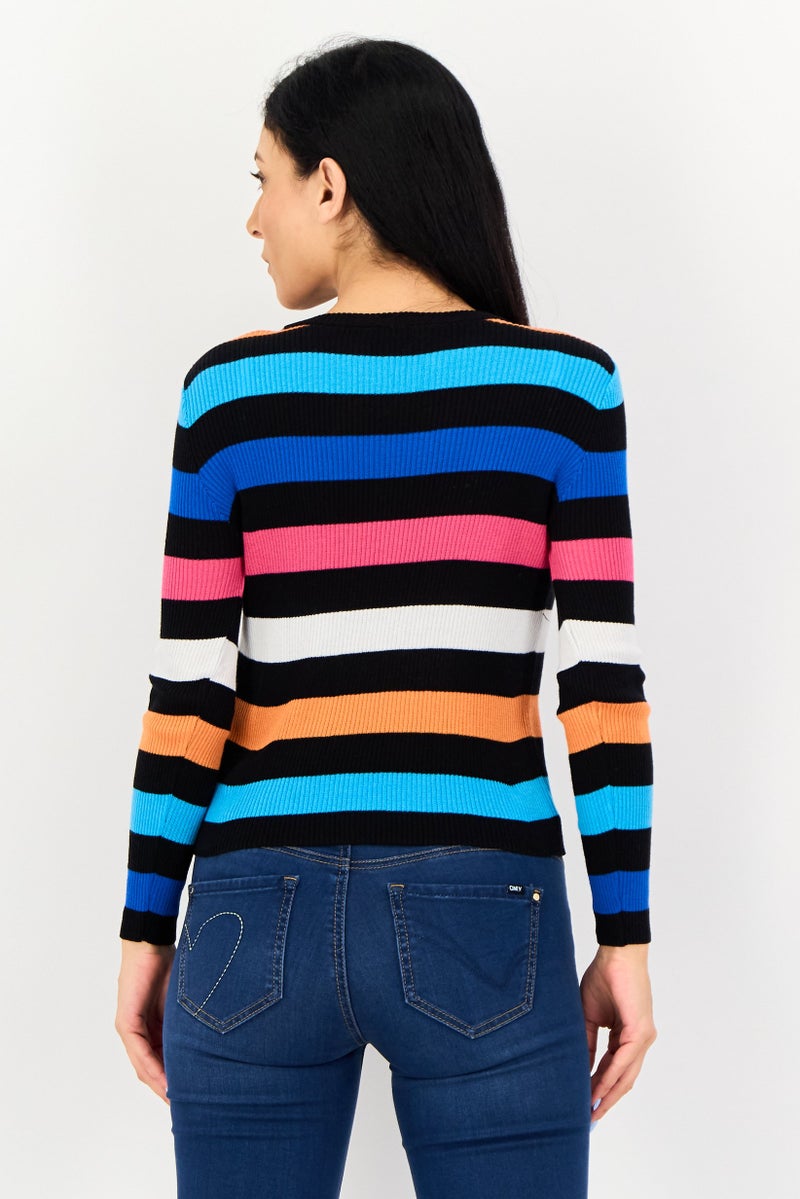 ONLY Women Ribbed Neck Long Sleeves Yarn Dyed T-Shirt, Multicolor - Image 3