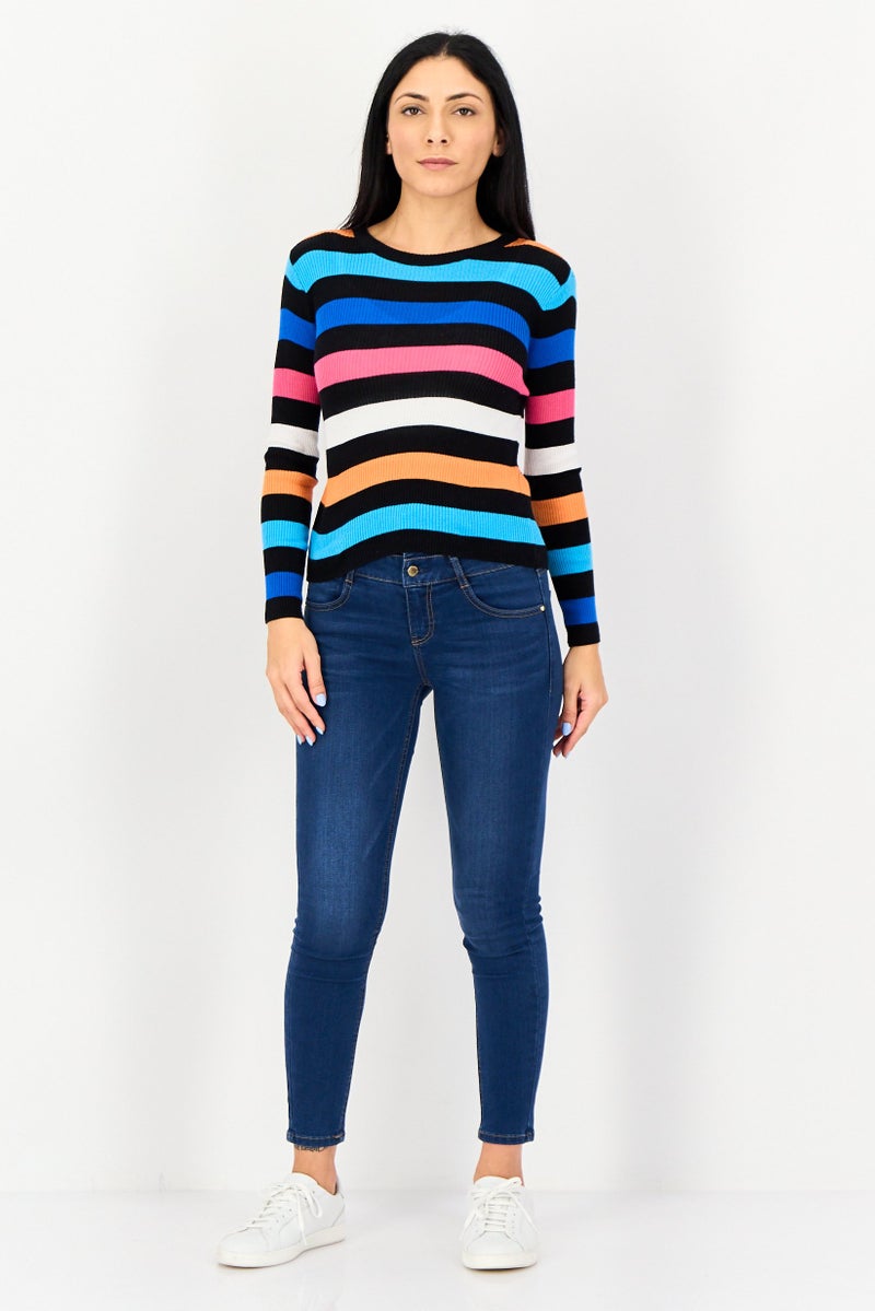 ONLY Women Ribbed Neck Long Sleeves Yarn Dyed T-Shirt, Multicolor - Image 4