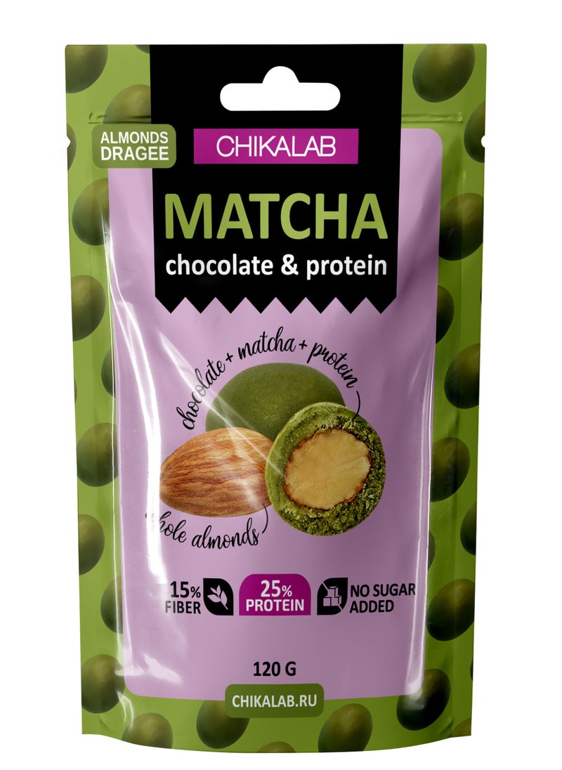 Chikalab Matcha Chocolate & Protein Almonds Dragee No Sugar Added 120g  - Image 1