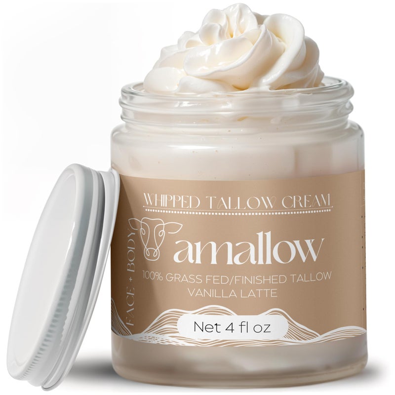 Amallow 100 Grass Fed Beef Tallow for Skin Care  Face  Body  Whipped Moisturizer  Natural Lotion 4 FL oz Vanilla Latte