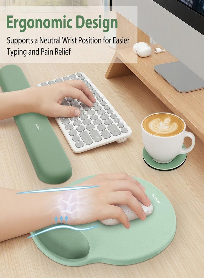 Sushret Wrist Rest Set for Keyboard and Mouse, Ergonomic Curved Mousepad with Wrist Support & Coaster, Non-Slip Base, Soft Gel Memory Foam Palm Cushion for Home Office Typing & Gaming Setup, Green - Image 2