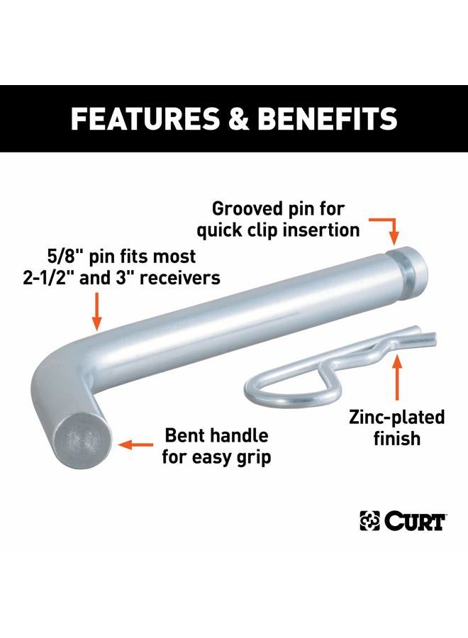 Curt 21506 Heavy-Duty Trailer Hitch Pin & Clip with Grooved Head, 5/8-Inch Diameter, Fits 2-1/2 or 3-Inch Receiver - Image 3