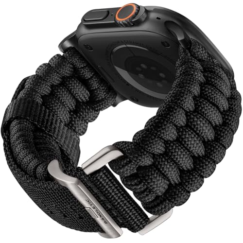 Bandletic 550 Paracord Band Compatible with Apple Watch Bands for Men - Rugged Survival Nylon Strap Braided for iWatch Ultra3 Band 49mm Series 11/10 46mm, 9/8/7 45mm,SE3/6/SE/5/4 44mm,3/2/1 42mm,Black - Image 1