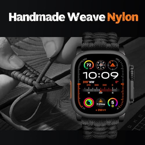 Bandletic 550 Paracord Band Compatible with Apple Watch Bands for Men - Rugged Survival Nylon Strap Braided for iWatch Ultra3 Band 49mm Series 11/10 46mm, 9/8/7 45mm,SE3/6/SE/5/4 44mm,3/2/1 42mm,Black - Image 3