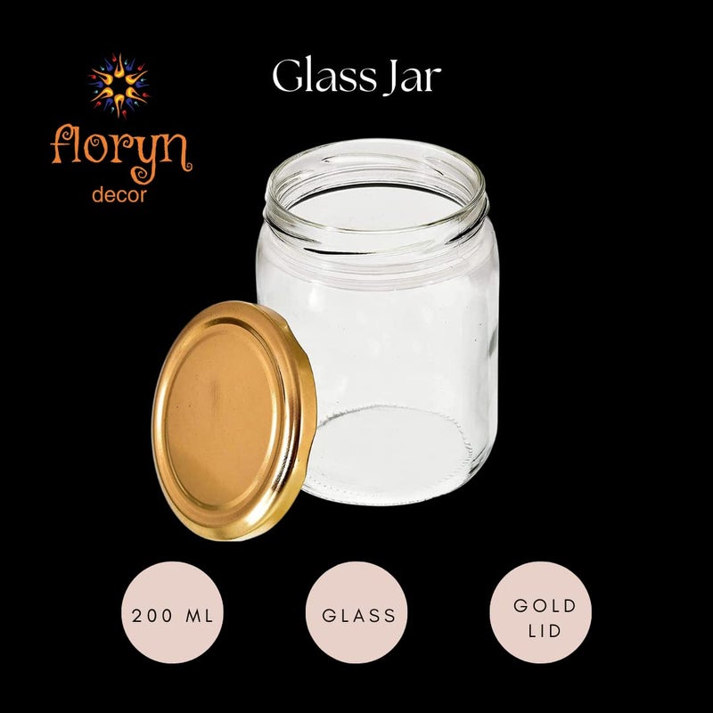 Floryn Decor Floryn Decor Round Small Glass Jar 200Ml With Golden Lid For Kitchen Storage And More Pack Of 4 Transparent  - Image 2