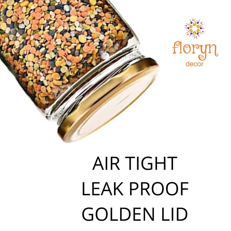 Floryn Decor Floryn Decor Round Small Glass Jar 200Ml With Golden Lid For Kitchen Storage And More Pack Of 4 Transparent  - Image 4