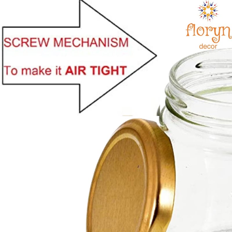 Floryn Decor Floryn Decor Round Small Glass Jar 200Ml With Golden Lid For Kitchen Storage And More Pack Of 4 Transparent  - Image 5