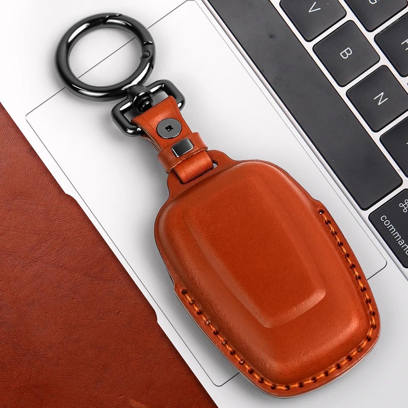 Tukellen for Toyota Key Fob Cover Genuine Leather With Keychain,Leather Key Case Protector Compatible RAV4 Camry Corolla Avalon C-HR Prius GT86 Highlander (only for Keyless go)-Brown - Image 4