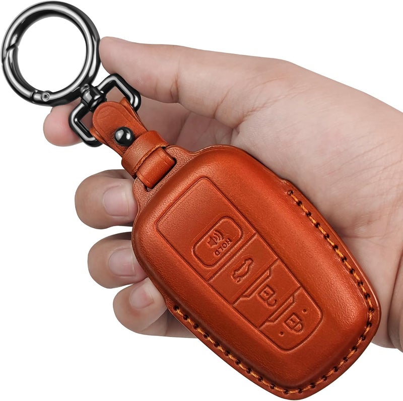 Tukellen for Toyota Key Fob Cover Genuine Leather With Keychain,Leather Key Case Protector Compatible RAV4 Camry Corolla Avalon C-HR Prius GT86 Highlander (only for Keyless go)-Brown - Image 1