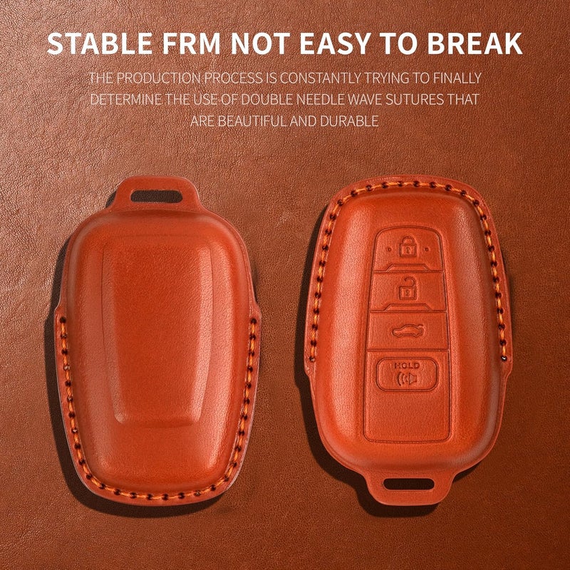 Tukellen for Toyota Key Fob Cover Genuine Leather With Keychain,Leather Key Case Protector Compatible RAV4 Camry Corolla Avalon C-HR Prius GT86 Highlander (only for Keyless go)-Brown - Image 3