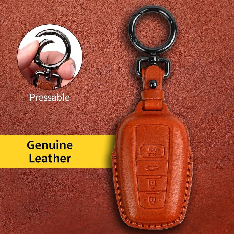 Tukellen for Toyota Key Fob Cover Genuine Leather With Keychain,Leather Key Case Protector Compatible RAV4 Camry Corolla Avalon C-HR Prius GT86 Highlander (only for Keyless go)-Brown - Image 5