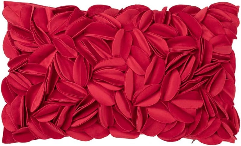 KINGROSE Handmade 3D Flower Throw Pillow Cover Decorative Cushion Cover Soft Pillow Case Sham for Sofa Couch Bed Living Room Home 12 X 20 Inches Velvet Christmas Red - Image 1