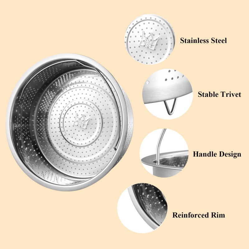Qancesd Vegetable Steamer Basket, Stainless Steel, Round, Silver, 8.6in - Image 3