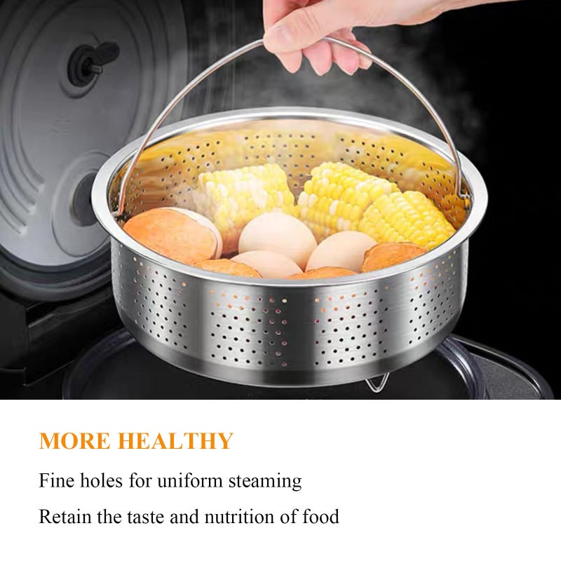 Qancesd Vegetable Steamer Basket, Stainless Steel, Round, Silver, 8.6in - Image 4