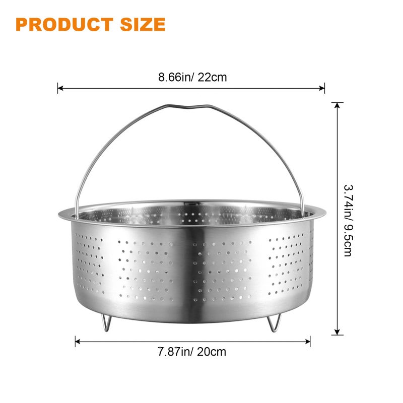 Qancesd Vegetable Steamer Basket, Stainless Steel, Round, Silver, 8.6in - Image 2